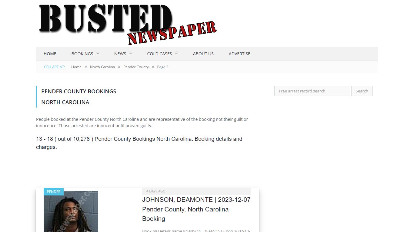 Pender County, NC Mugshots - page 2 - BUSTED NEWSPAPER