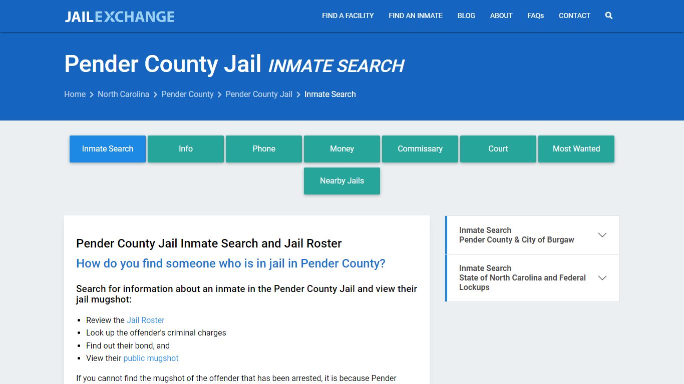 Inmate Search: Roster & Mugshots - Pender County Jail, NC